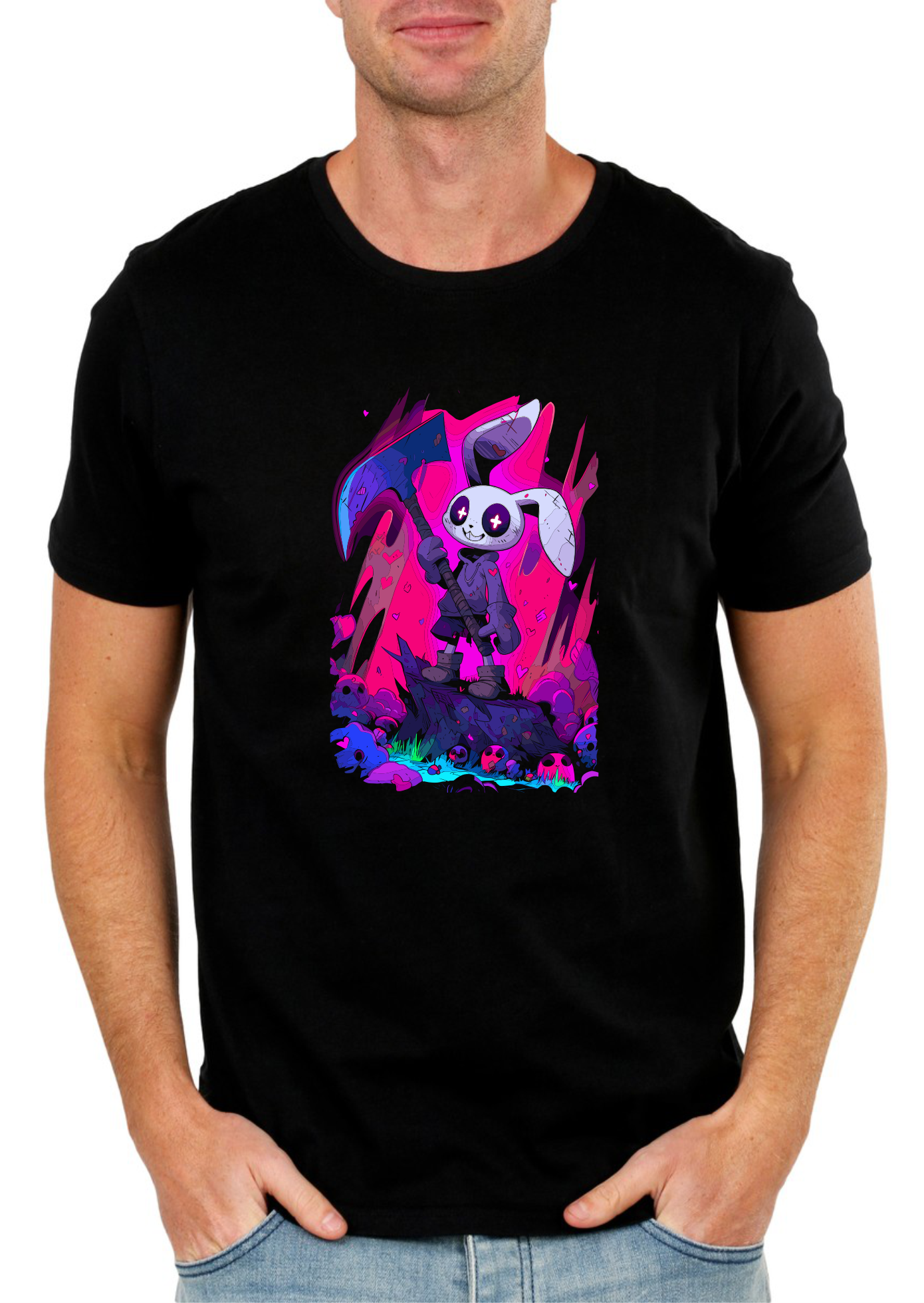 Playful Mercenary Bunny T-Shirt – Funny Graphic Design Tee