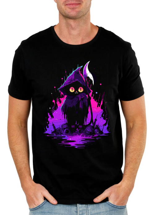 Gothic Cat Reaper T-Shirt – Unique Parody Artwork Tee