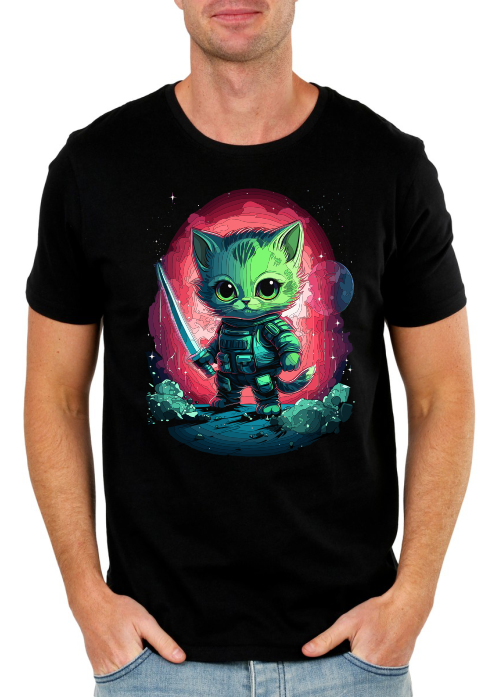 Space Warrior Cat T-Shirt – Bold Graphic Tee for Animal Lovers