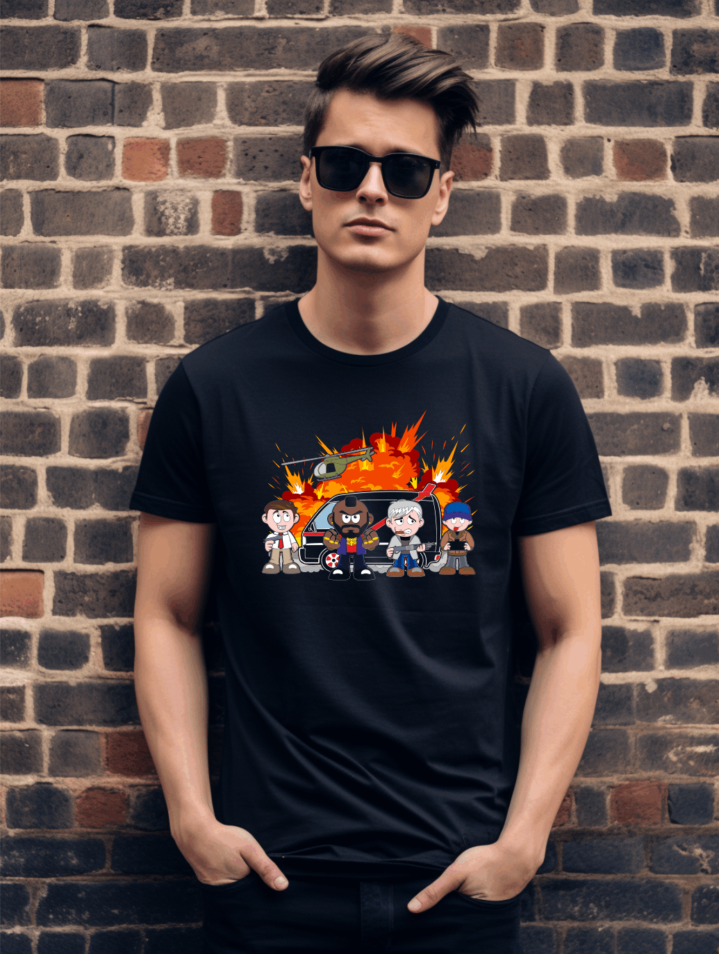 Retro Action Team Funny T-Shirt – 80s Van Adventure Graphic Tee | Unisex Gildan Softstyle UK
