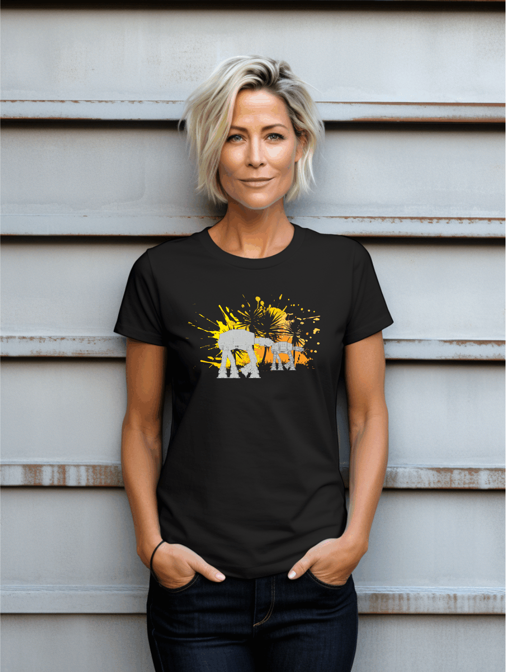 Retro Walker Battle T-Shirt – Sci-Fi Inspired Galactic Machine Graphic Tee | Unisex Gildan Softstyle UK