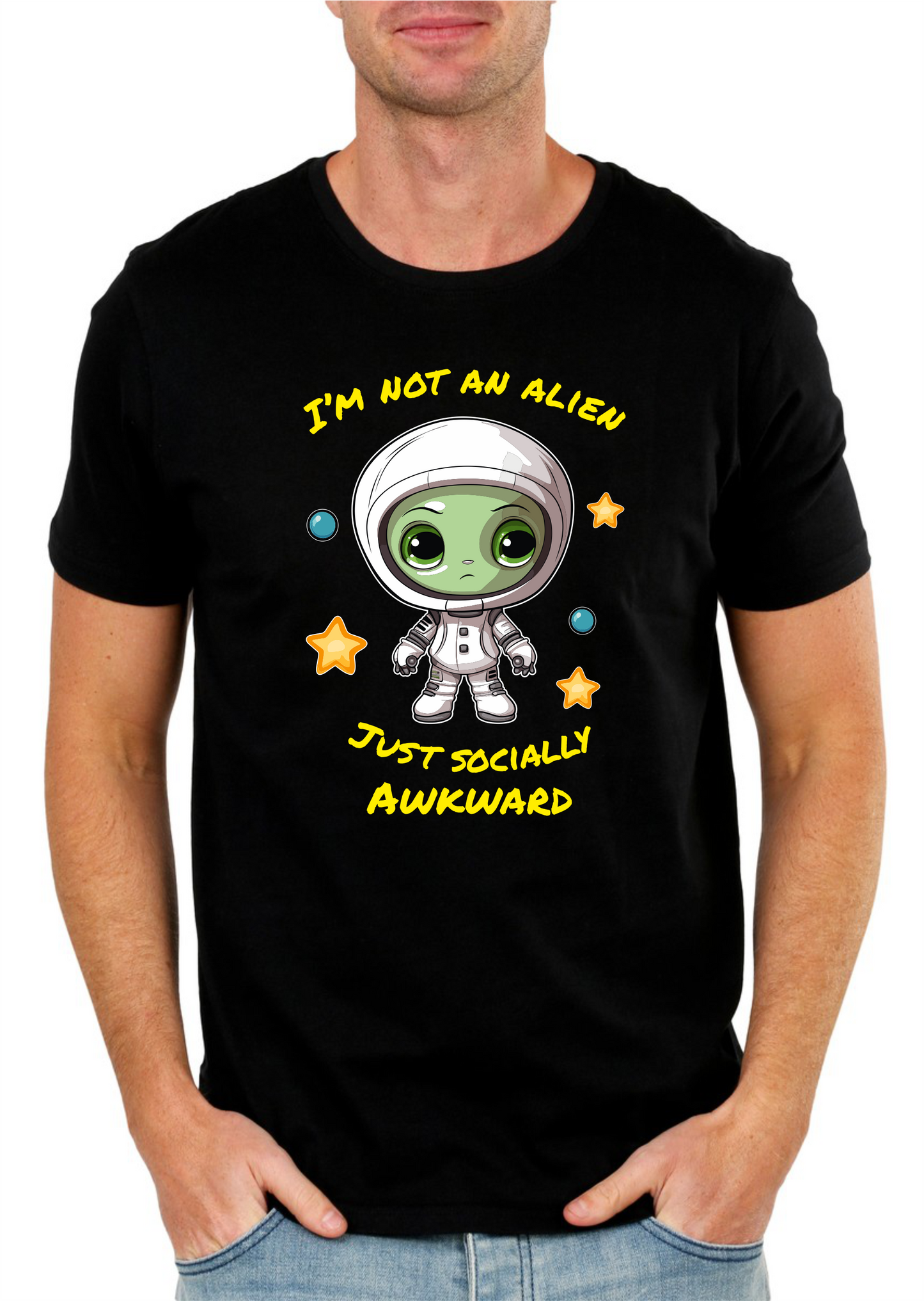I’m Not An Alien Just Socially Awkward T-Shirt – Funny Space Graphic Tee | Cute Introvert Shirt | Gildan Softstyle UK