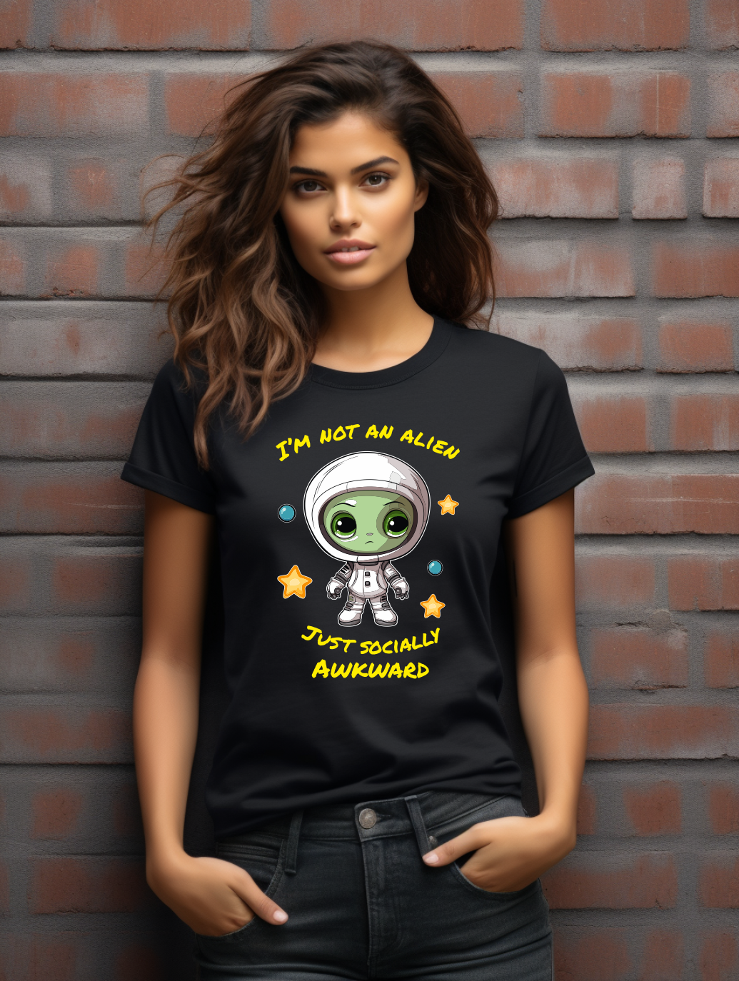 I’m Not An Alien Just Socially Awkward T-Shirt – Funny Space Graphic Tee | Cute Introvert Shirt | Gildan Softstyle UK