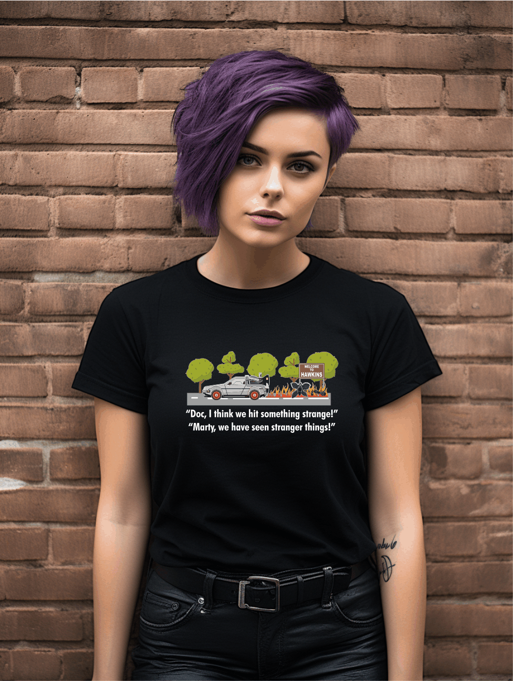Time Travel Meets Hawkins Funny T-Shirt – Retro Sci-Fi Horror Mashup Tee | Unisex Gildan Softstyle UK