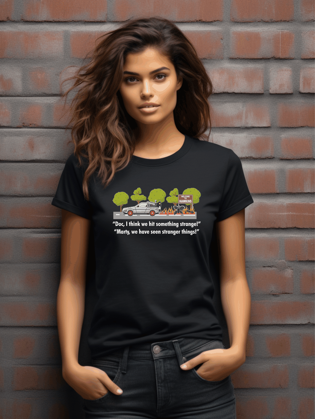 Time Travel Meets Hawkins Funny T-Shirt – Retro Sci-Fi Horror Mashup Tee | Unisex Gildan Softstyle UK