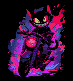 Rebel Cat Rider T-Shirt – Neon Biker Cat Graphic Tee