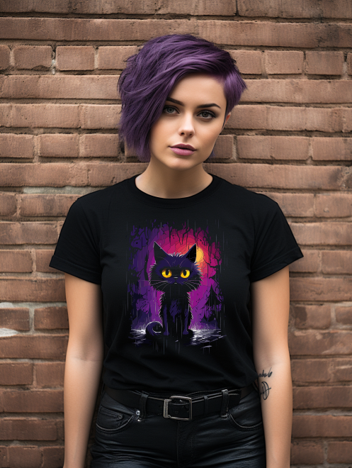 Mystic Black Cat T-Shirt – Gothic Fantasy Cat Graphic Tee