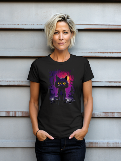 Mystic Black Cat T-Shirt – Gothic Fantasy Cat Graphic Tee