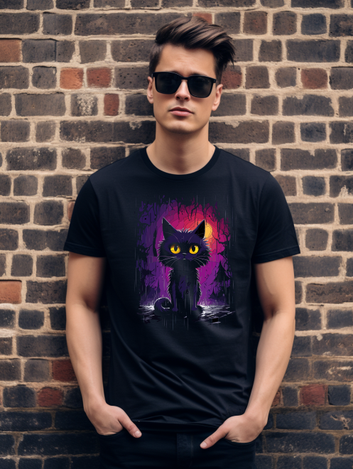 Mystic Black Cat T-Shirt – Gothic Fantasy Cat Graphic Tee