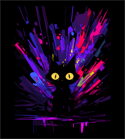 Abstract Black Cat T-Shirt – Neon Paint Splash Graphic Tee
