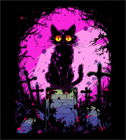Enigmatic Cat on Gravestone T-Shirt – Eye-Catching Graphic Tee