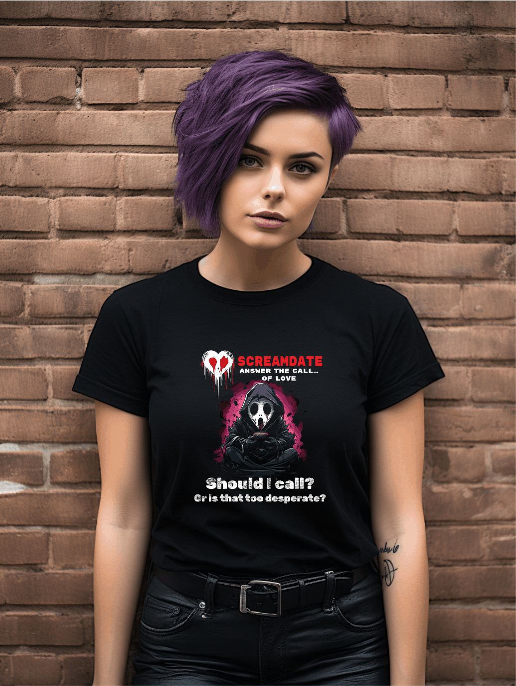 Screamdate Funny Horror T-Shirt – “Should I Call?” Ghost Inspired Graphic Tee | Unisex Gildan Softstyle UK