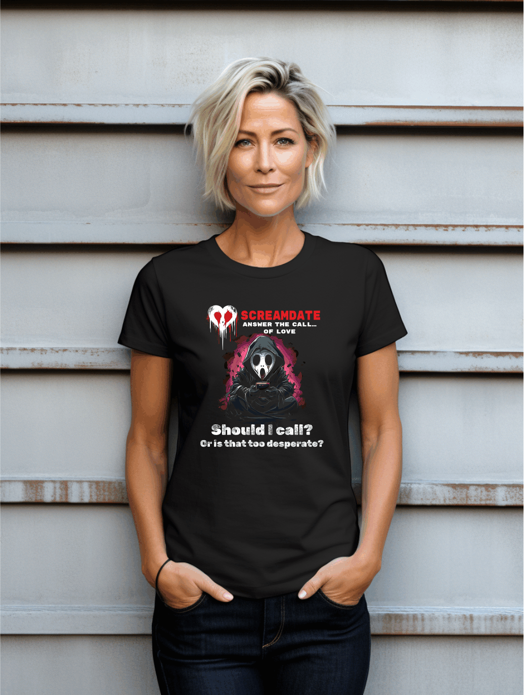 Screamdate Funny Horror T-Shirt – “Should I Call?” Ghost Inspired Graphic Tee | Unisex Gildan Softstyle UK