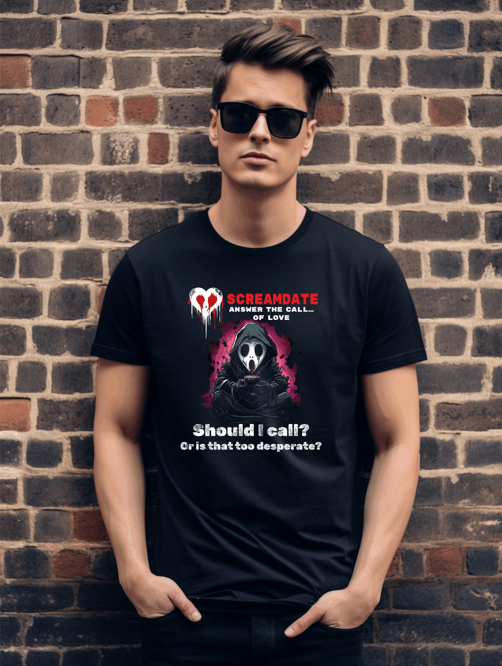 Screamdate Funny Horror T-Shirt – “Should I Call?” Ghost Inspired Graphic Tee | Unisex Gildan Softstyle UK