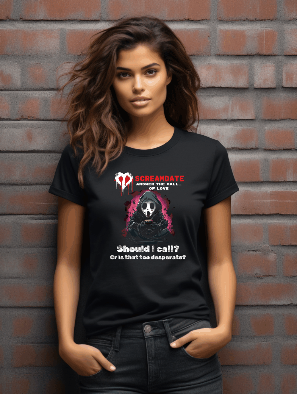 Screamdate Funny Horror T-Shirt – “Should I Call?” Ghost Inspired Graphic Tee | Unisex Gildan Softstyle UK