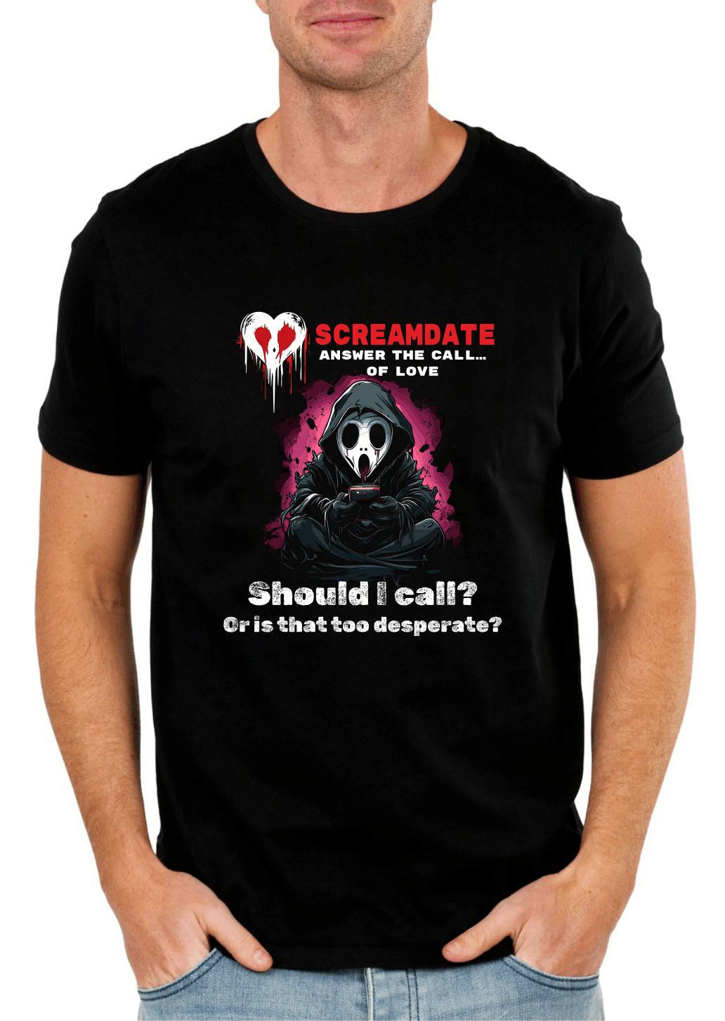 Screamdate Funny Horror T-Shirt – “Should I Call?” Ghost Inspired Graphic Tee | Unisex Gildan Softstyle UK