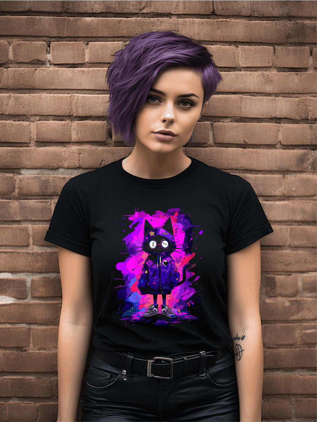 Cool Cat Hoodie Graphic T-Shirt – Funky Feline Art Tee