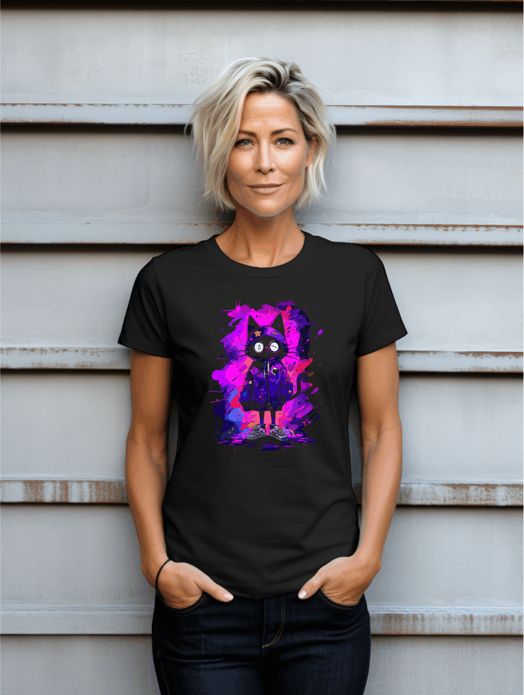 Cool Cat Hoodie Graphic T-Shirt – Funky Feline Art Tee