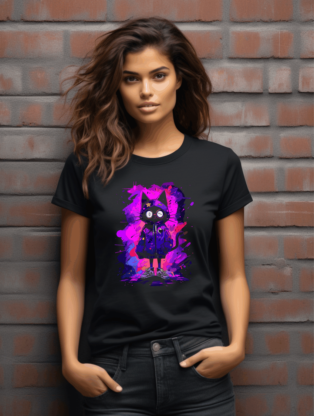 Cool Cat Hoodie Graphic T-Shirt – Funky Feline Art Tee