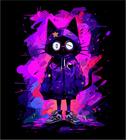 Cool Cat Hoodie Graphic T-Shirt – Funky Feline Art Tee