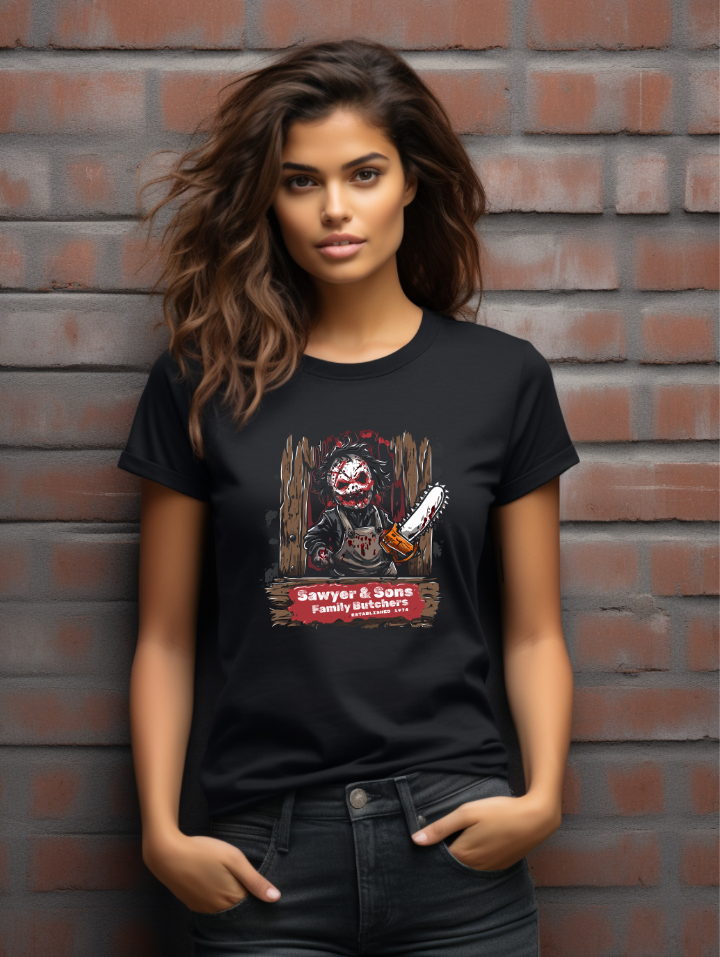 Dark Humour Parody Tee – Chainsaw Wielding Character