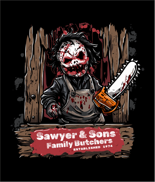 Dark Humour Parody Tee – Chainsaw Wielding Character