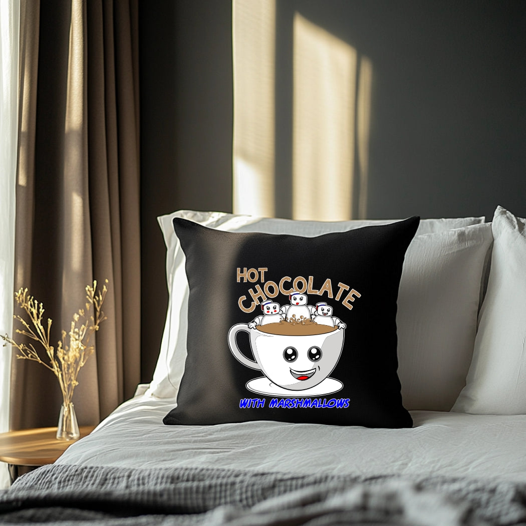 Cute Marshmallow Characters Hot Chocolate Cushion Cover – Fun Retro Décor