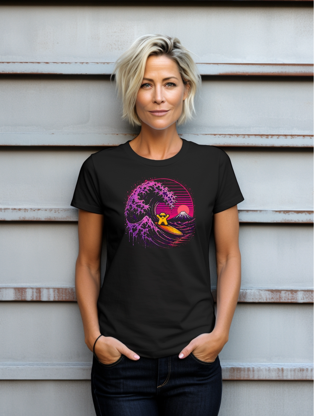 Meeple Wave Rider – Vaporwave Board Game Graphic Tee