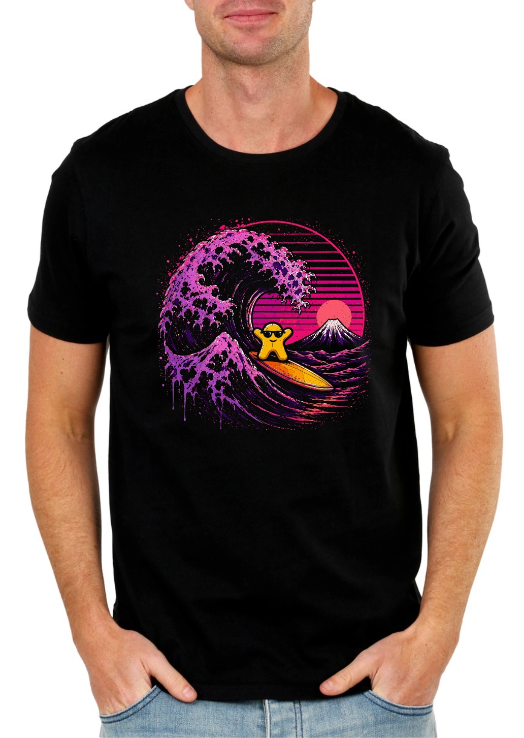 Meeple Wave Rider – Vaporwave Board Game Graphic Tee