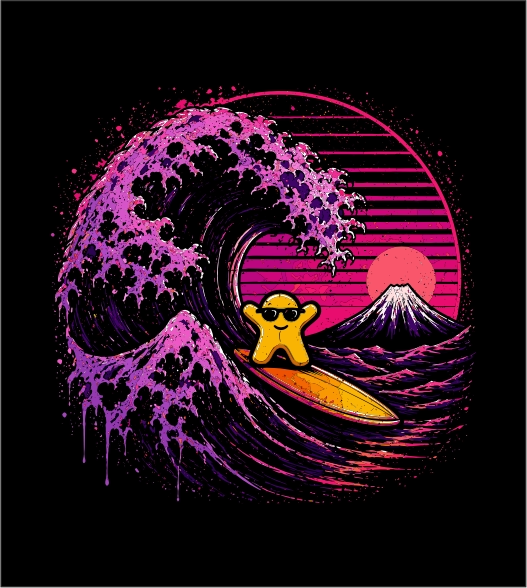 Meeple Wave Rider – Vaporwave Board Game Graphic Tee