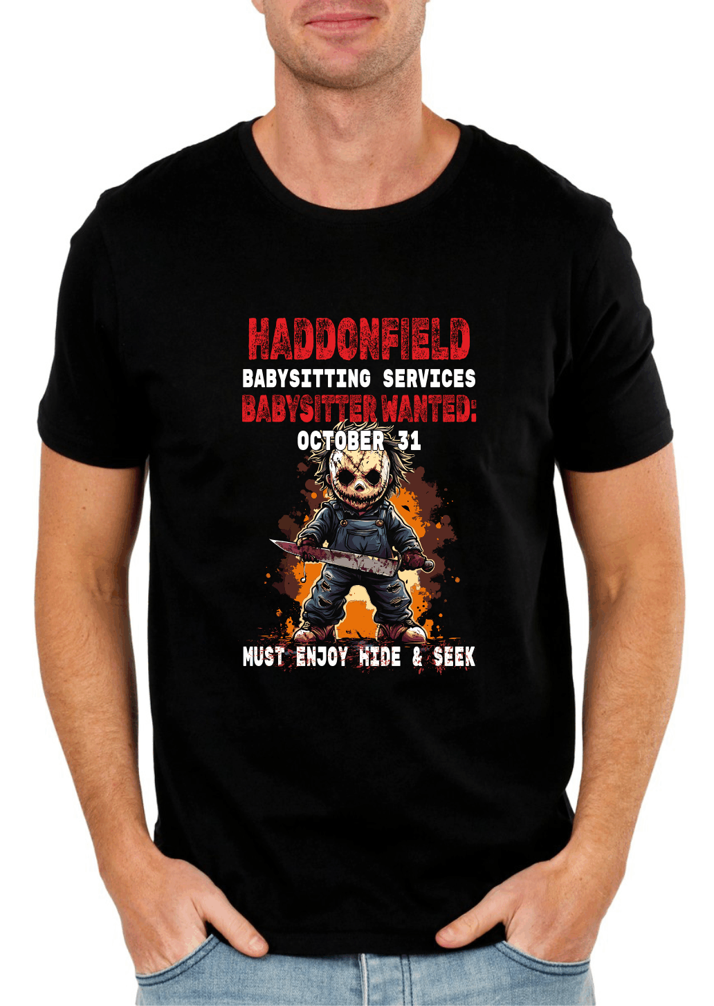Creepy Babysitting Services Parody T-Shirt – Humorous Graphic Tee