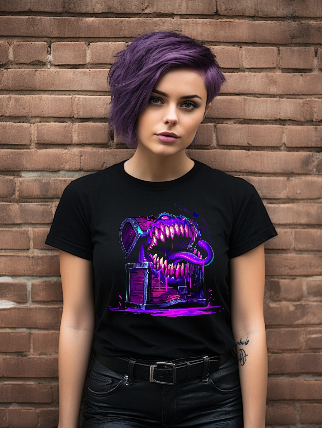 Mimic Chest Horror – Neon Fantasy Graphic Tee