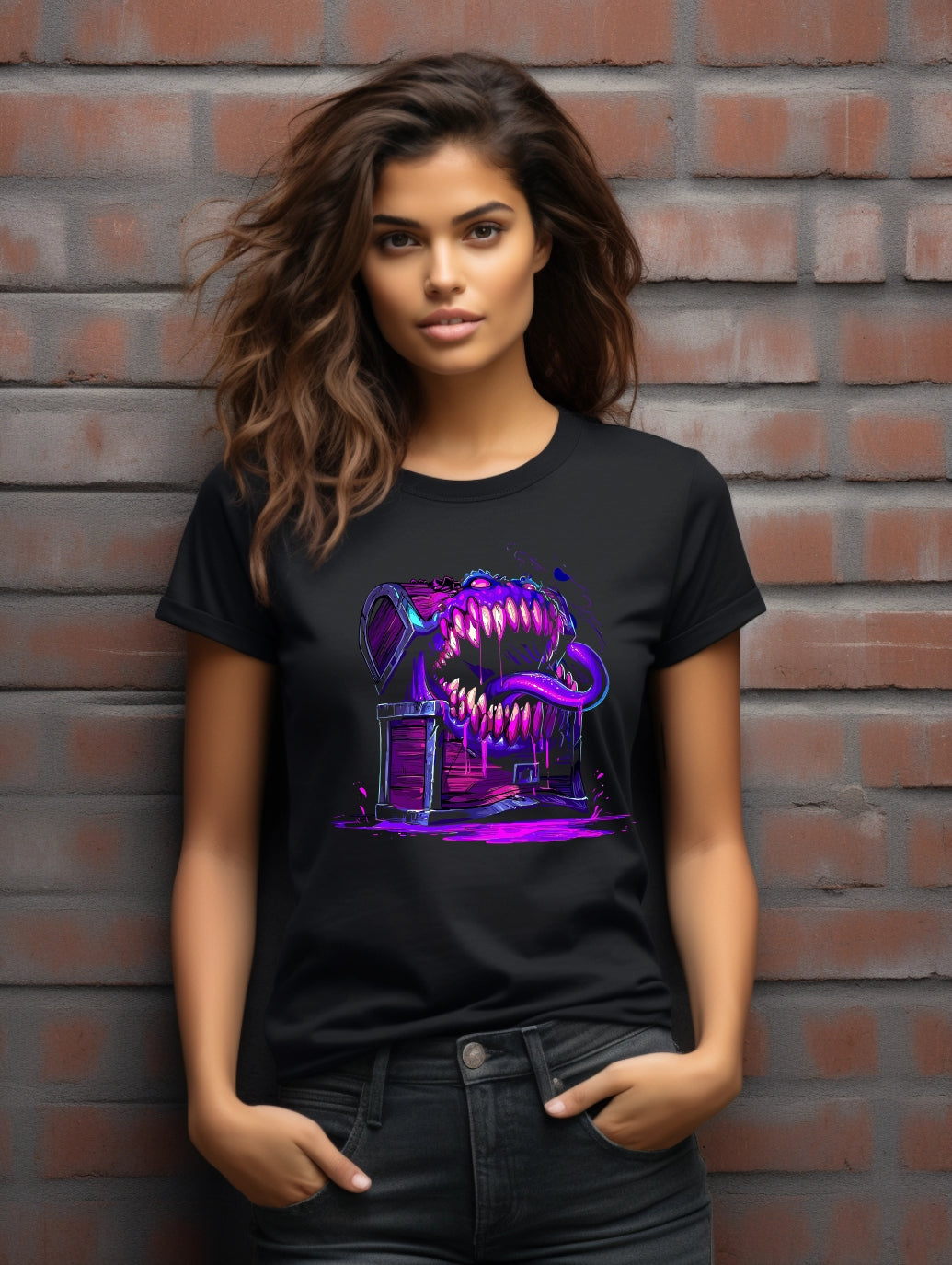 Mimic Chest Horror – Neon Fantasy Graphic Tee
