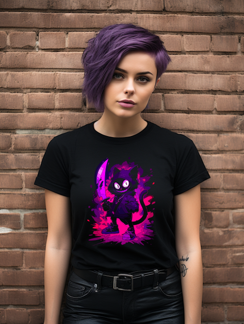 Neon Mischief Cat Tee – Fun and Edgy Style