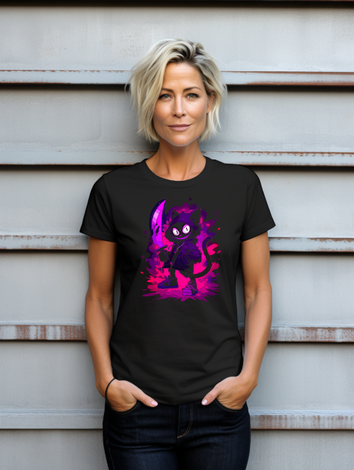 Neon Mischief Cat Tee – Fun and Edgy Style