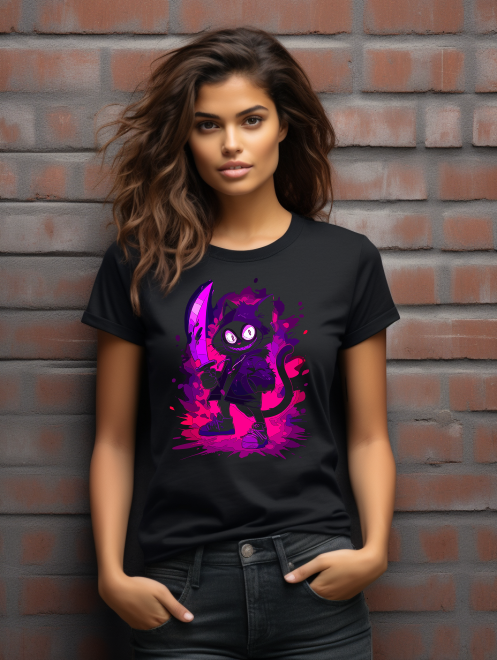 Neon Mischief Cat Tee – Fun and Edgy Style