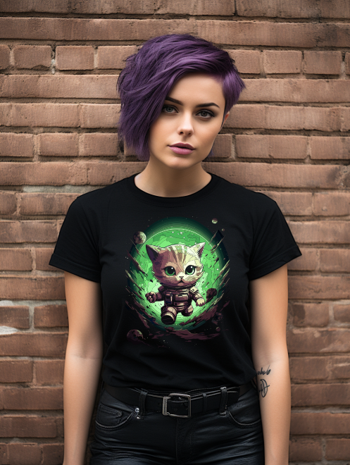 Adventurous Cosmic Cat T-Shirt – Playful Space Explorer Tee
