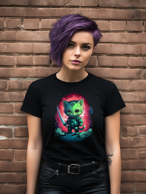 Space Warrior Cat T-Shirt – Bold Graphic Tee for Animal Lovers