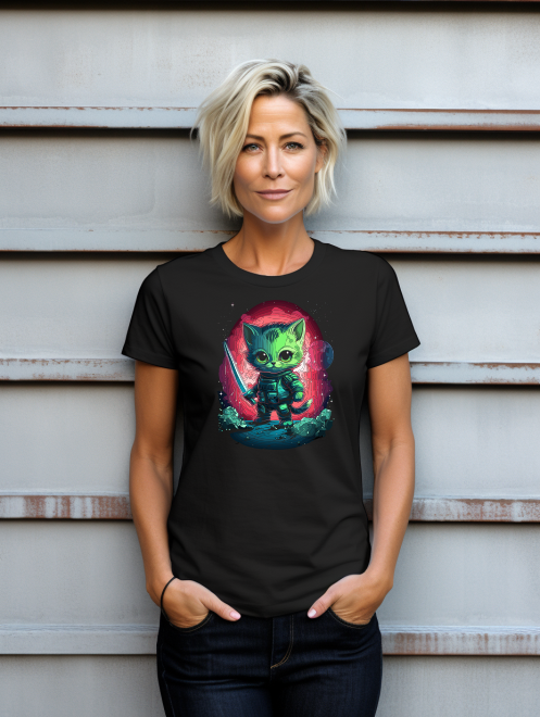 Space Warrior Cat T-Shirt – Bold Graphic Tee for Animal Lovers