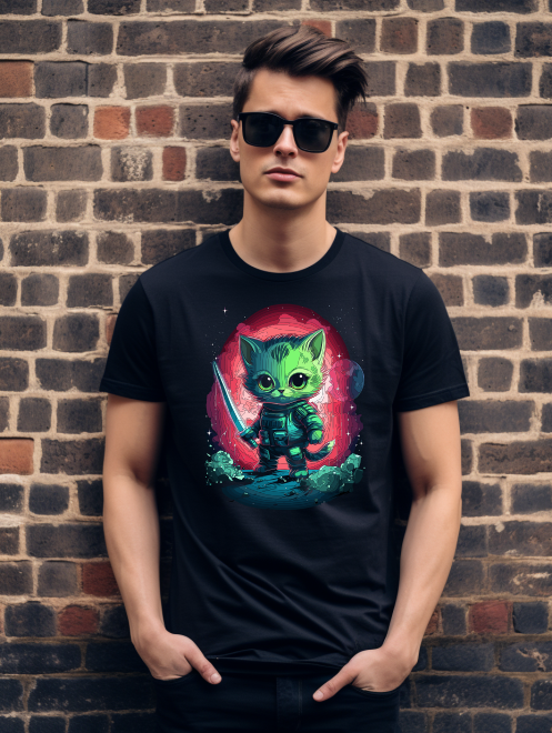 Space Warrior Cat T-Shirt – Bold Graphic Tee for Animal Lovers
