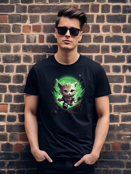 Adventurous Cosmic Cat T-Shirt – Playful Space Explorer Tee