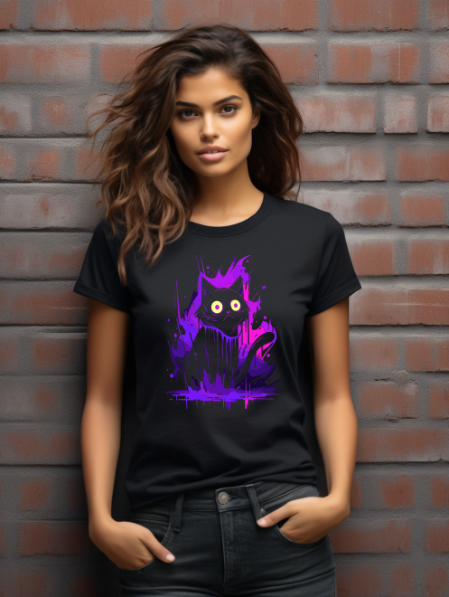 Vibrant Worried Black Cat T-Shirt – Fun Animal Graphic Tee